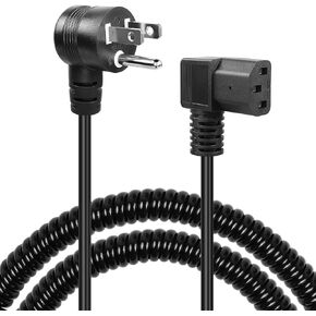 GELRHORN 4.9Ft 90 درجة 3-Prong NEMA 5-15P إلى IEC 320 C13 سلك زنبركي للطاقة، 10A 250V/15A 125V 18WAG زاوية سفلية NEMA 5-15P إلى زاوية أعلى C13 كابل طاقة تيار متردد للشاشة والكمبيوتر والطابعة والماسح الضوئي