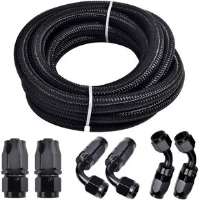 3/8 6AN 20FT Fuel Line Hose Kit, Stainless Steel Braided Fuel Line Oil/Gas/Fuel Hose End Fitting Hose with 10PCS Swivel Fuel Hose Fitting Adapter Kit
