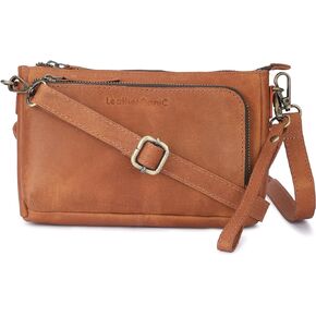 Leather Cord Organiser Pouch Portable Tech Bag with 3 Zipper Closure Electronic Organizer Travel Case (Tan)