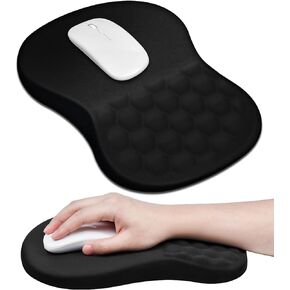 JIKIOU Ergonomic Mouse Pad Wrist Support with Massage Design, Memory Foam Wrist Rest Pain Relief Mousepad with Non-Slip PU Base, Mouse Pads for Wireless Mouse Black 12x8 inch