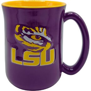 كوب مقهى منحوت كبير الحجم من Boelter Brands NCAA سعة 15 أونصة مع شعار مرتفع ولون داخلي (LSU Tigers)
