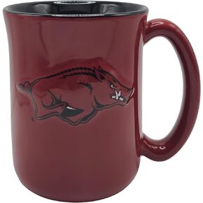 Boelter Brands NCAA Large 15oz Sculpted Cafe Mug with Raised Logo and Inner Color (Arkansas Razorbacks)