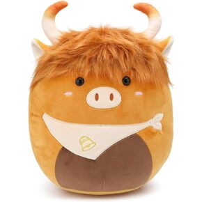 BORN FAIR 12" Highland Cows Stuffed Animal pillow plush,Soft Fluffy Highland Cows Stuffed Animal PlushiesToys,Soft Birthday Gifts for Kids & Girls (Brown)