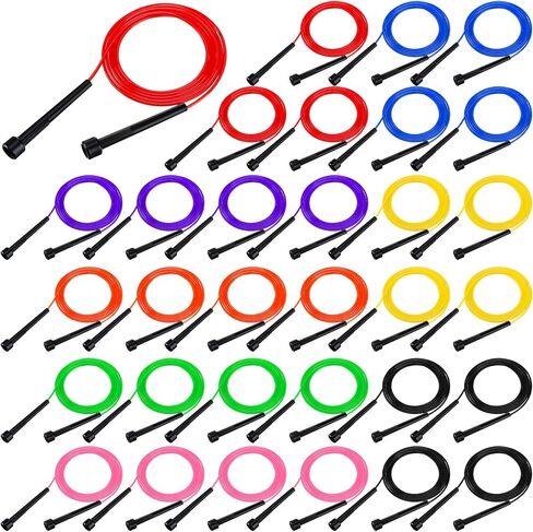 32 قطعة من حبال القفز البلاستيكية للياقة البدنية بطول 9.2 قدم، حبل تخطي قابل للتعديل متعدد الاستخدامات، حبل سرعة غير قابل للكسر مع مقابض بلاستيكية للنساء والرجال والأطفال، تدريب التحمل وتمارين القلب in Kuwait