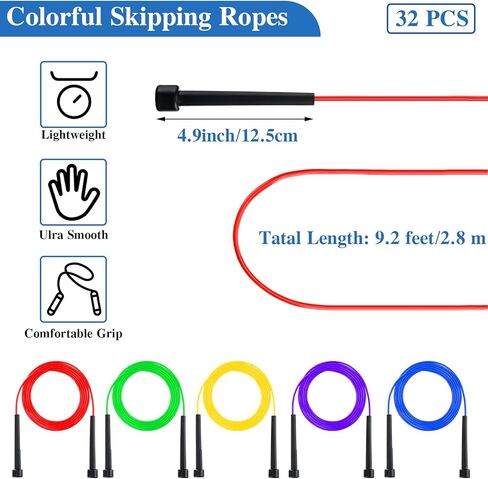 32 قطعة من حبال القفز البلاستيكية للياقة البدنية بطول 9.2 قدم، حبل تخطي قابل للتعديل متعدد الاستخدامات، حبل سرعة غير قابل للكسر مع مقابض بلاستيكية للنساء والرجال والأطفال، تدريب التحمل وتمارين القلب in Kuwait