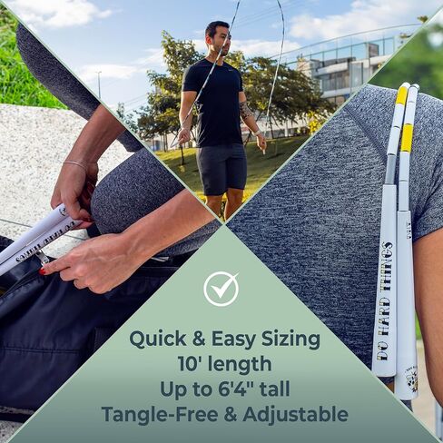 حبل القفز المطرز من EliteSRS Do Hard Things للياقة البدنية - مقابض حافة غير قابلة للكسر مقاس 6.5 بوصة - خالية من التشابك وقابلة للتعديل - تمرين كامل الجسم - خرز بلاستيكي مقاوم للكسر - حبل القفز مطرز داخلي/خارجي in Kuwait