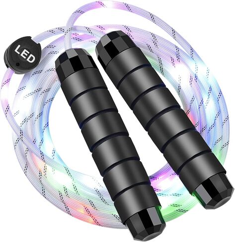 حبل القفز LED، حبل القفز المضيء، حبل القفز المتغير اللون لعرض الضوء، قابل للشحن عبر USB، مقبض إسفنجي مريح، متعدد الألوان، حجم عالمي للأطفال والكبار in Kuwait