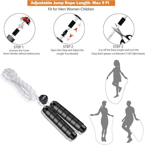 حبل القفز LED، حبل القفز المضيء، حبل القفز المتغير اللون لعرض الضوء، قابل للشحن عبر USB، مقبض إسفنجي مريح، متعدد الألوان، حجم عالمي للأطفال والكبار in Kuwait