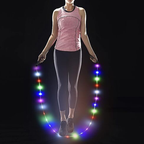 حبل القفز LED، حبل القفز المضيء، حبل القفز المتغير اللون لعرض الضوء، قابل للشحن عبر USB، مقبض إسفنجي مريح، متعدد الألوان، حجم عالمي للأطفال والكبار in Kuwait