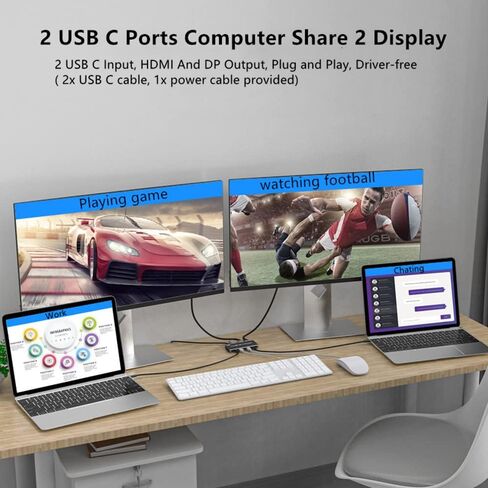 8K Type-C KVM Switch for 2 PC Share 2 Monitors, MST SST Mode KVM USB C Switcher Support HDMI and DP Monitor Output, Support Extend and Mirror Display Mode in Saudi Arabia