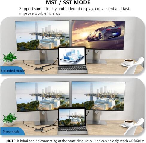 8K Type-C KVM Switch for 2 PC Share 2 Monitors, MST SST Mode KVM USB C Switcher Support HDMI and DP Monitor Output, Support Extend and Mirror Display Mode in Saudi Arabia