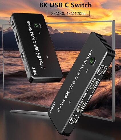 8K Type-C KVM Switch for 2 PC Share 2 Monitors, MST SST Mode KVM USB C Switcher Support HDMI and DP Monitor Output, Support Extend and Mirror Display Mode in Saudi Arabia