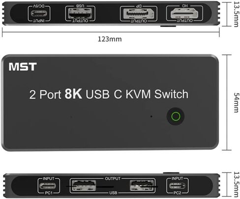 8K Type-C KVM Switch for 2 PC Share 2 Monitors, MST SST Mode KVM USB C Switcher Support HDMI and DP Monitor Output, Support Extend and Mirror Display Mode in Saudi Arabia