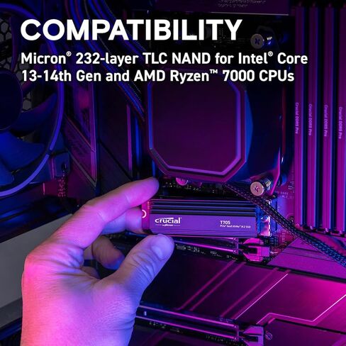 Crucial New 2024 T705 4TB PCIe Gen5 NVMe M.2 SSD - ما يصل إلى 14,100 ميجابايت/ثانية - جاهز للعبة - محرك أقراص الحالة الصلبة الداخلي (كمبيوتر شخصي) - +1 شهر Adobe CC - CT4000T705SSD3 in Kuwait