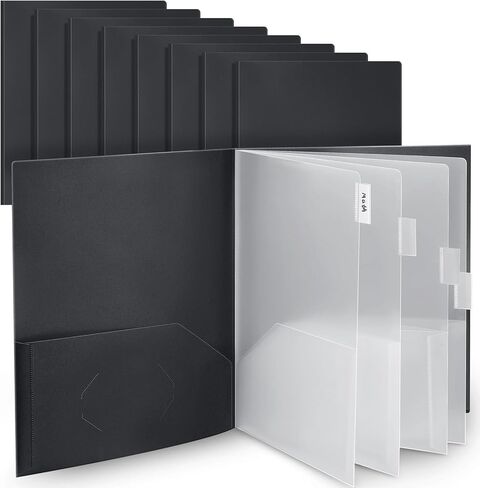8 قطع 10 مجلدات جيوب من البلاستيك القوي متعدد الجيوب مجلد بحجم حرف ورقي منظم مشروع المستندات للمدرسة والمكتب واجتماعات العمل (أسود) in Kuwait