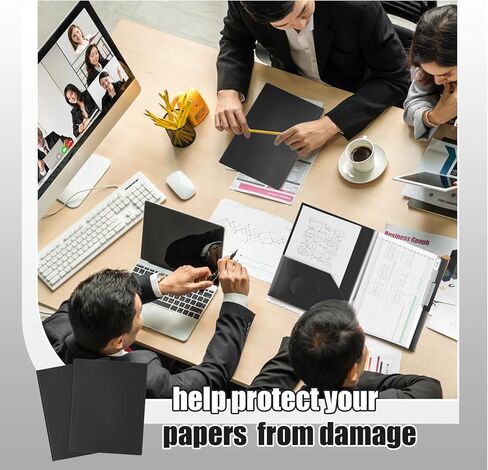 8 قطع 10 مجلدات جيوب من البلاستيك القوي متعدد الجيوب مجلد بحجم حرف ورقي منظم مشروع المستندات للمدرسة والمكتب واجتماعات العمل (أسود) in Kuwait