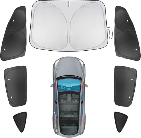 مظلة للزجاج الأمامي من الطراز Y، إصدار جديد للسيارة، حماية من الأشعة فوق البنفسجية والشمس، نافذة جانبية للنافذة الخلفية، مظلة شمسية لطراز Tesla Y (7 قطع من الزجاج الأمامي) in Kuwait