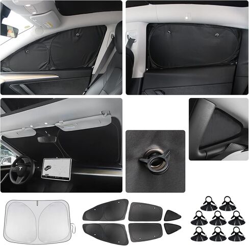 مظلة للزجاج الأمامي من الطراز Y، إصدار جديد للسيارة، حماية من الأشعة فوق البنفسجية والشمس، نافذة جانبية للنافذة الخلفية، مظلة شمسية لطراز Tesla Y (7 قطع من الزجاج الأمامي) in Kuwait