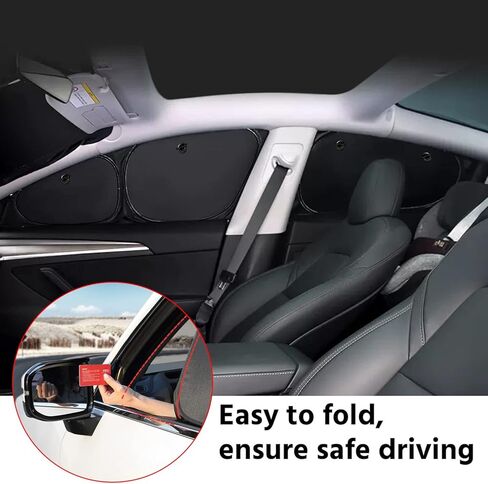 مظلة للزجاج الأمامي من الطراز Y، إصدار جديد للسيارة، حماية من الأشعة فوق البنفسجية والشمس، نافذة جانبية للنافذة الخلفية، مظلة شمسية لطراز Tesla Y (7 قطع من الزجاج الأمامي) in Kuwait