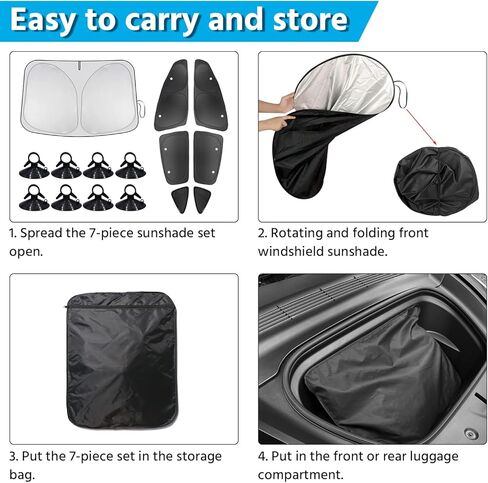 مظلة للزجاج الأمامي من الطراز Y، إصدار جديد للسيارة، حماية من الأشعة فوق البنفسجية والشمس، نافذة جانبية للنافذة الخلفية، مظلة شمسية لطراز Tesla Y (7 قطع من الزجاج الأمامي) in Kuwait