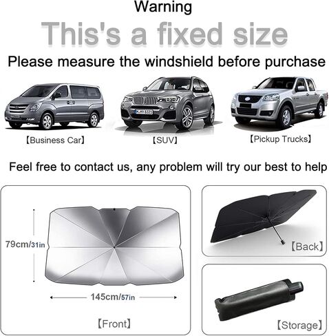 PURSUEwinnieindustries Car Windshield Sunshade Umbrella Foldable Car Sun Visor Front Window Sun Shade Cover Block UV Rays and Keeps Cars Cool in Kuwait