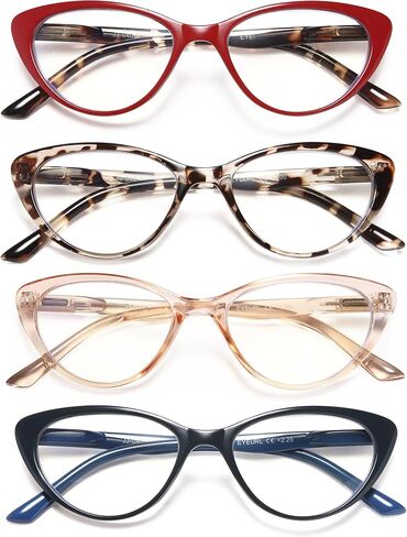 نظارات قراءة عين القطة من EYEURL مكونة من 4 قطع للنساء - قارئات تحجب الضوء الأزرق مع مفصلات زنبركية، نظارات قراءة مضادة للوهج/الأشعة فوق البنفسجية، 1.5 in Kuwait