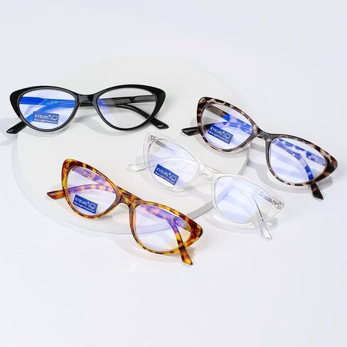 نظارات قراءة عين القطة من EYEURL مكونة من 4 قطع للنساء - قارئات تحجب الضوء الأزرق مع مفصلات زنبركية، نظارات قراءة مضادة للوهج/الأشعة فوق البنفسجية، 1.5 in Kuwait