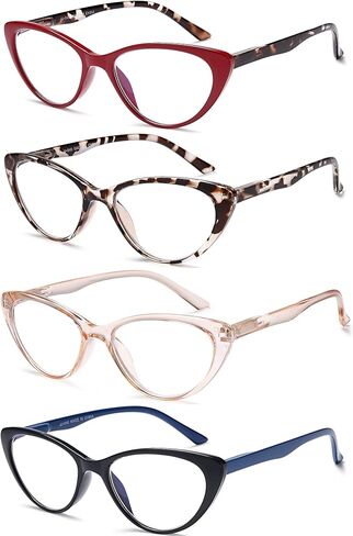 نظارات قراءة عين القطة من EYEURL مكونة من 4 قطع للنساء - قارئات تحجب الضوء الأزرق مع مفصلات زنبركية، نظارات قراءة مضادة للوهج/الأشعة فوق البنفسجية، 1.5 in Kuwait
