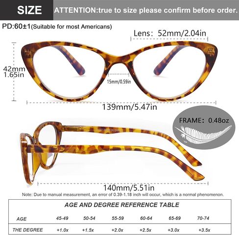 نظارات قراءة عين القطة من EYEURL مكونة من 4 قطع للنساء - قارئات تحجب الضوء الأزرق مع مفصلات زنبركية، نظارات قراءة مضادة للوهج/الأشعة فوق البنفسجية، 1.5 in Kuwait