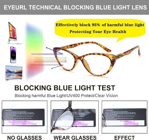 نظارات قراءة عين القطة من EYEURL مكونة من 4 قطع للنساء - قارئات تحجب الضوء الأزرق مع مفصلات زنبركية، نظارات قراءة مضادة للوهج/الأشعة فوق البنفسجية، 1.5 in Kuwait