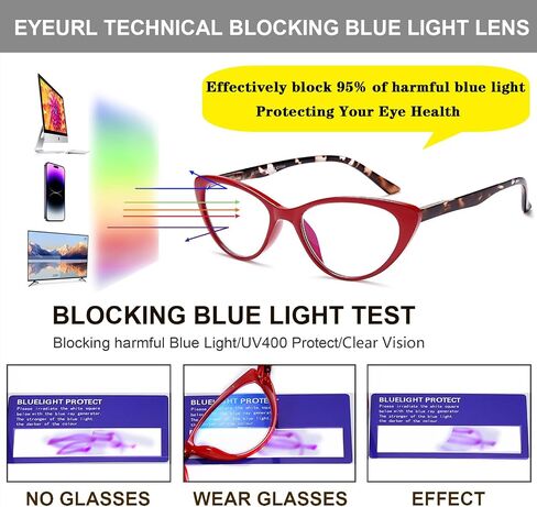 نظارات قراءة عين القطة من EYEURL مكونة من 4 قطع للنساء - قارئات تحجب الضوء الأزرق مع مفصلات زنبركية، نظارات قراءة مضادة للوهج/الأشعة فوق البنفسجية، 1.5 in Kuwait