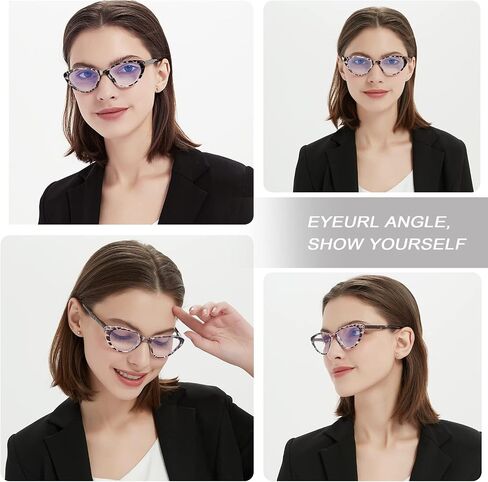 نظارات قراءة عين القطة من EYEURL مكونة من 4 قطع للنساء - قارئات تحجب الضوء الأزرق مع مفصلات زنبركية، نظارات قراءة مضادة للوهج/الأشعة فوق البنفسجية، 1.5 in Kuwait