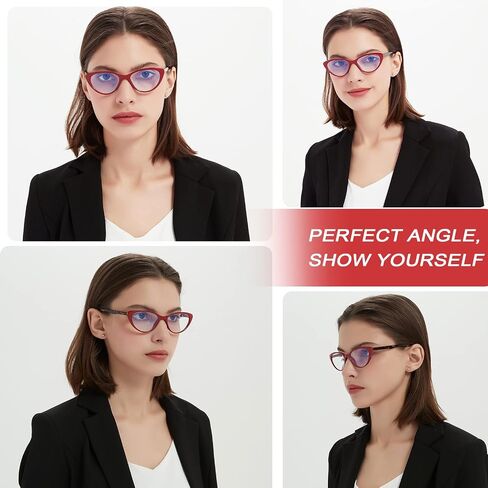 نظارات قراءة عين القطة من EYEURL مكونة من 4 قطع للنساء - قارئات تحجب الضوء الأزرق مع مفصلات زنبركية، نظارات قراءة مضادة للوهج/الأشعة فوق البنفسجية، 1.5 in Kuwait