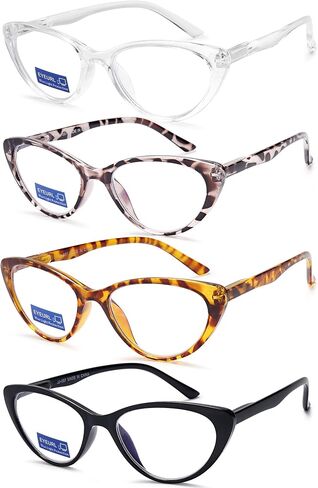 نظارات قراءة عين القطة من EYEURL مكونة من 4 قطع للنساء - قارئات تحجب الضوء الأزرق مع مفصلات زنبركية، نظارات قراءة مضادة للوهج/الأشعة فوق البنفسجية، 1.5 in Kuwait
