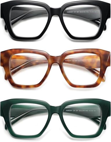 نظارات قراءة مربعة عصرية من أمموما للنساء، قارئات كمبيوتر للسيدات تحجب الضوء الأزرق بإطار أسود AM6091 in Kuwait