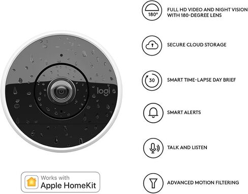 كاميرا مراقبة منزلية سلكية داخلية/خارجية من Logitech Circle 2 تعمل مع Alexa وHomeKit وGoogle، مع إعداد سهل، بدقة 1080 بكسل عالية الدقة، وزاوية عريضة 180 درجة، ورؤية ليلية، ومحادثة ثنائية الاتجاه، وتنبيهات، وتخزين مجاني لمدة 24 ساعة in Saudi Arabia