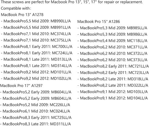 مجموعتان من البراغي البديلة مع مفك براغي لجهاز Apple MacBook Pro 13 بوصة 15 بوصة 17 بوصة A1278 A1286 A1297 2009-2012 in Kuwait