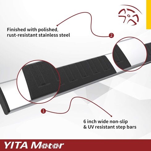 YITAMOTOR 6 inch Running Boards Compatible with 2007-2018 Chevy Silverado/GMC Sierra 1500 Double Cab, 2007-2019 2500HD 3500HD Side Step Nerf Bars (Inc. 19 1500 LD/Limited) in Saudi Arabia