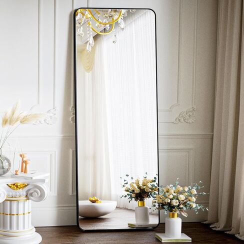 Koonmi Arched Full Length Mirror with Stand, 65"x24" Full Body Mirrors, Floor Mirror with Aluminum Frame, Wall Mirror Hanging or Leaning for Bedroom, Living Room, Dressing Room, Gold in Kuwait