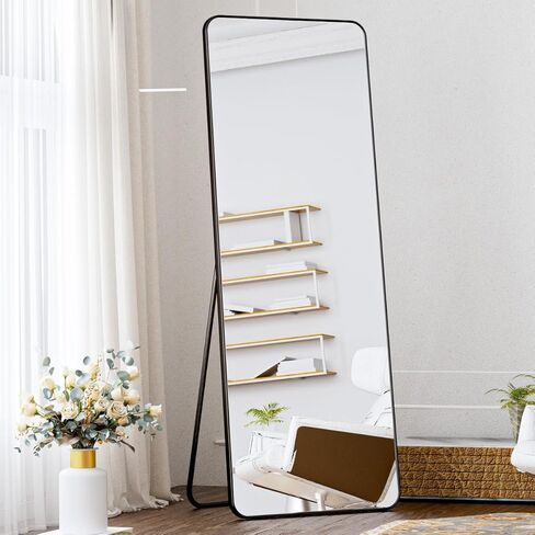 Koonmi Arched Full Length Mirror with Stand, 65"x24" Full Body Mirrors, Floor Mirror with Aluminum Frame, Wall Mirror Hanging or Leaning for Bedroom, Living Room, Dressing Room, Gold in Kuwait
