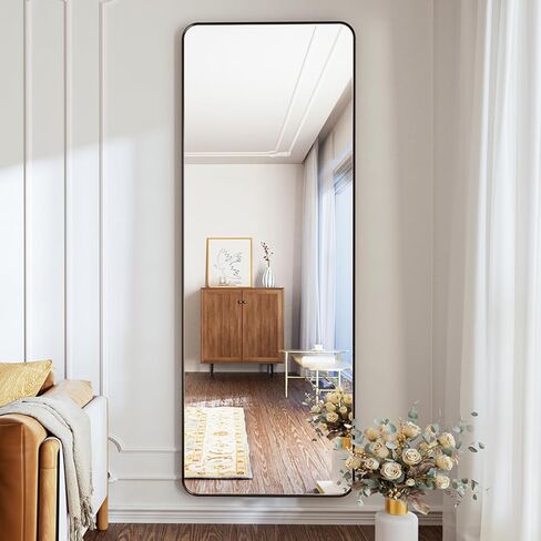 Koonmi Arched Full Length Mirror with Stand, 65"x24" Full Body Mirrors, Floor Mirror with Aluminum Frame, Wall Mirror Hanging or Leaning for Bedroom, Living Room, Dressing Room, Gold in Kuwait