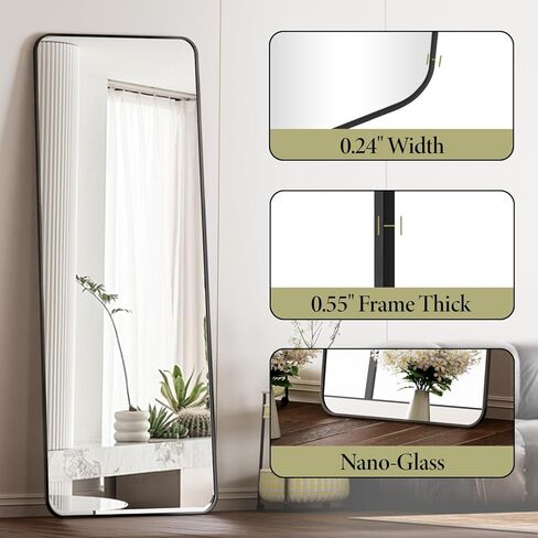 Koonmi Arched Full Length Mirror with Stand, 65"x24" Full Body Mirrors, Floor Mirror with Aluminum Frame, Wall Mirror Hanging or Leaning for Bedroom, Living Room, Dressing Room, Gold in Kuwait