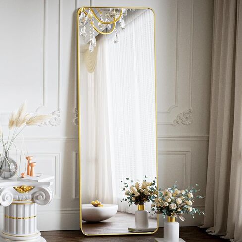Koonmi Arched Full Length Mirror with Stand, 65"x24" Full Body Mirrors, Floor Mirror with Aluminum Frame, Wall Mirror Hanging or Leaning for Bedroom, Living Room, Dressing Room, Gold in Kuwait