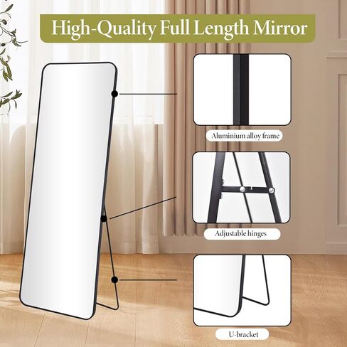 Koonmi Arched Full Length Mirror with Stand, 65"x24" Full Body Mirrors, Floor Mirror with Aluminum Frame, Wall Mirror Hanging or Leaning for Bedroom, Living Room, Dressing Room, Gold in Kuwait