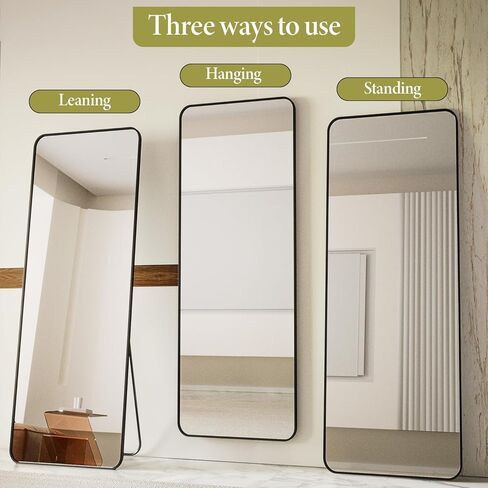 Koonmi Arched Full Length Mirror with Stand, 65"x24" Full Body Mirrors, Floor Mirror with Aluminum Frame, Wall Mirror Hanging or Leaning for Bedroom, Living Room, Dressing Room, Gold in Kuwait