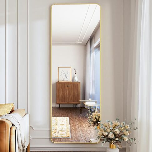 Koonmi Arched Full Length Mirror with Stand, 65"x24" Full Body Mirrors, Floor Mirror with Aluminum Frame, Wall Mirror Hanging or Leaning for Bedroom, Living Room, Dressing Room, Gold in Kuwait