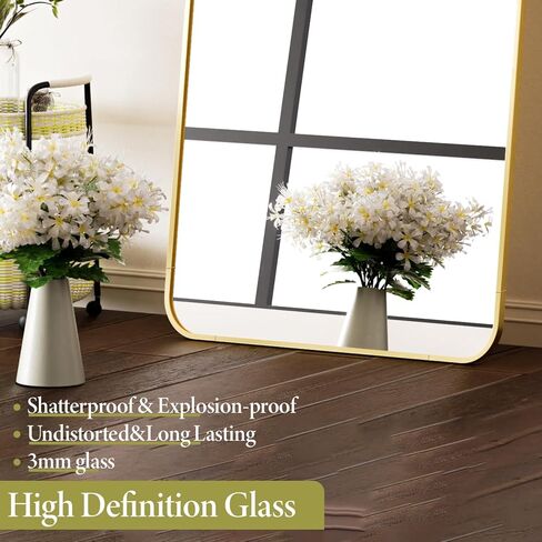 Koonmi Arched Full Length Mirror with Stand, 65"x24" Full Body Mirrors, Floor Mirror with Aluminum Frame, Wall Mirror Hanging or Leaning for Bedroom, Living Room, Dressing Room, Gold in Kuwait