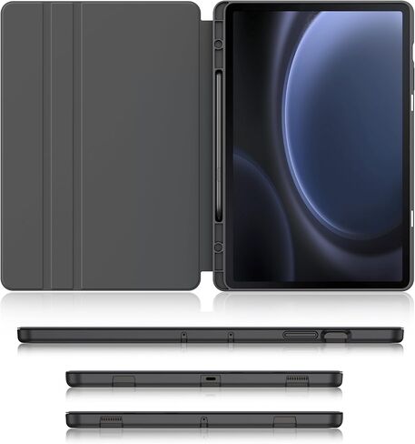 حافظة Soke Galaxy Tab S9 Plus/S9 FE+ Plus مع حامل قلم S [SM-X610/X616B/X810/X816B/X818U] - حافظة قابلة للطي ذكية مقاومة للصدمات، غطاء خلفي ناعم من مادة TPU لجهاز Samsung Galaxy Tablet S9+ 12.4 بوصة، أسود in Kuwait