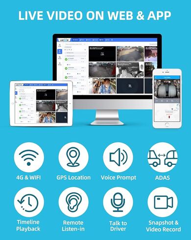 كاميرا داش 4G للسيارات، كاميرا أمامية وداخلية مزدوجة مع نظام تحديد المواقع العالمي، 1080P + 720P 24H مسجل قيادة فيديو مباشر على لوحة القيادة، تسجيل حلقة، ADAS، قطع عن بعد، مفتاح SOS، فيديو الحوادث - JC261P-A in Kuwait
