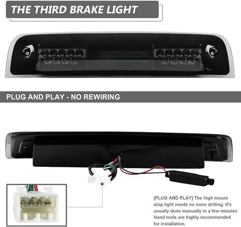 Third 3rd Brake Light Fit for Dodge Ram 1500 2500 3500 2009-2017 Cargo Light LED High Mount Stop Light with Gasket, Smoke Lens in Kuwait